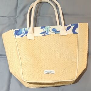 Dolce & Gabbana Tan and Blue Floral Tote Bag